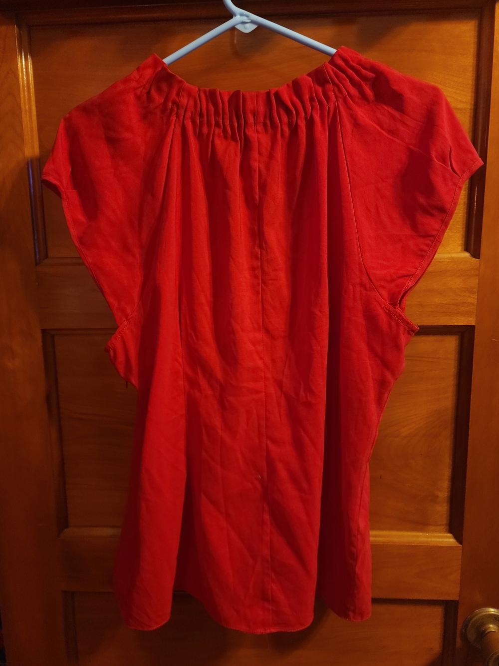 Express Red Ruffle Front V-Neck Blouse - Picture 2 of 4
